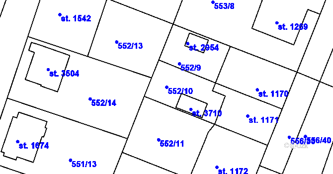 Parcela st. 552/10 v KÚ Nový Bydžov, Katastrální mapa