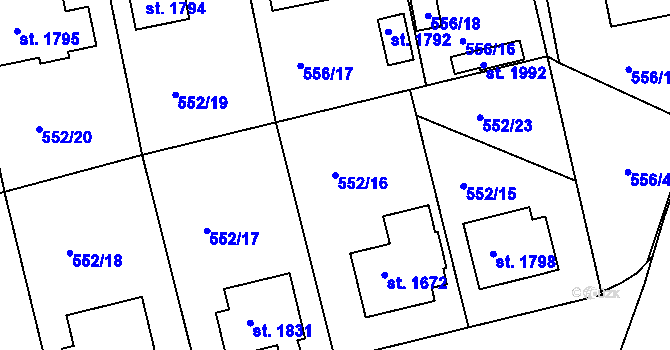 Parcela st. 552/16 v KÚ Nový Bydžov, Katastrální mapa