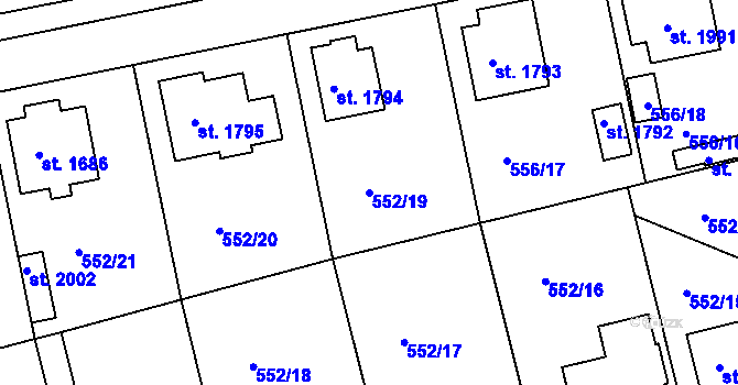 Parcela st. 552/19 v KÚ Nový Bydžov, Katastrální mapa