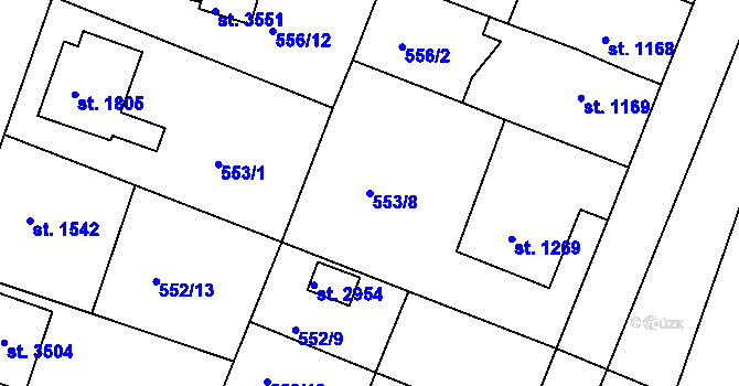 Parcela st. 553/8 v KÚ Nový Bydžov, Katastrální mapa