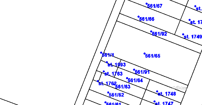 Parcela st. 561/1 v KÚ Nový Bydžov, Katastrální mapa