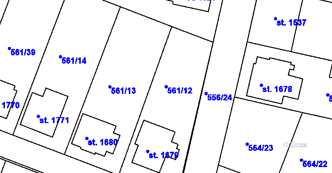 Parcela st. 561/12 v KÚ Nový Bydžov, Katastrální mapa