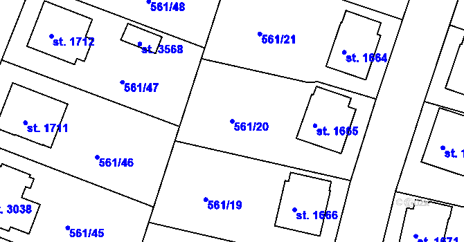 Parcela st. 561/20 v KÚ Nový Bydžov, Katastrální mapa