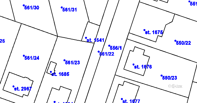 Parcela st. 561/22 v KÚ Nový Bydžov, Katastrální mapa