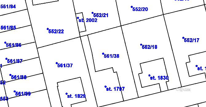 Parcela st. 561/38 v KÚ Nový Bydžov, Katastrální mapa
