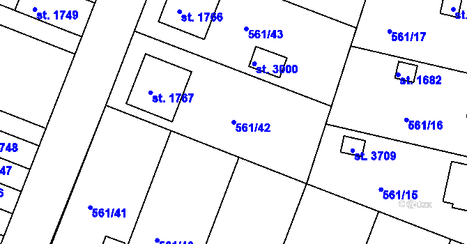 Parcela st. 561/42 v KÚ Nový Bydžov, Katastrální mapa