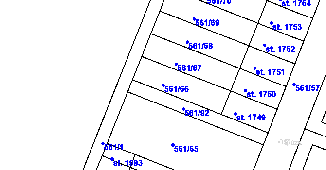 Parcela st. 561/66 v KÚ Nový Bydžov, Katastrální mapa