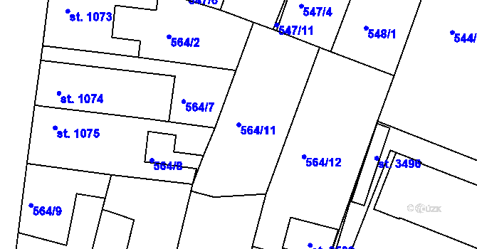 Parcela st. 564/11 v KÚ Nový Bydžov, Katastrální mapa