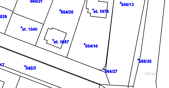 Parcela st. 564/16 v KÚ Nový Bydžov, Katastrální mapa