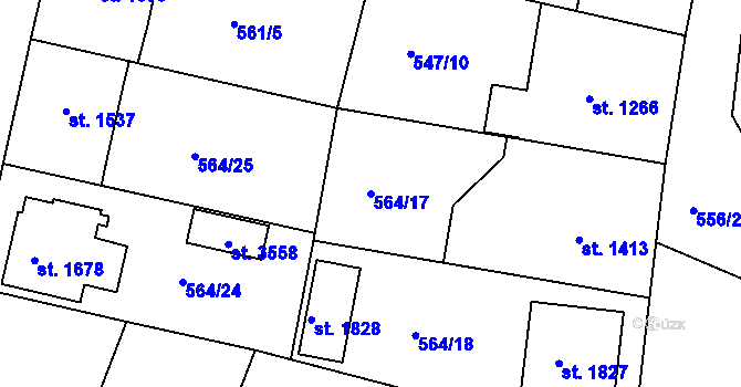 Parcela st. 564/17 v KÚ Nový Bydžov, Katastrální mapa