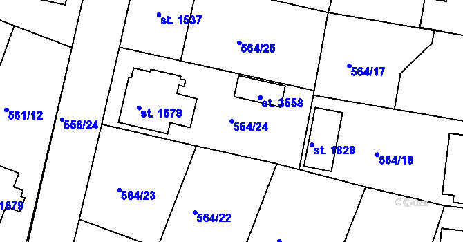 Parcela st. 564/24 v KÚ Nový Bydžov, Katastrální mapa