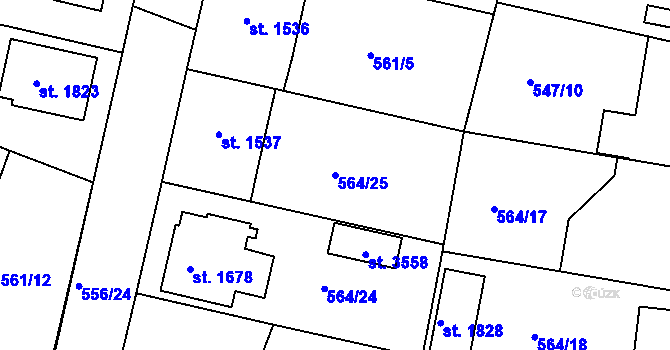 Parcela st. 564/25 v KÚ Nový Bydžov, Katastrální mapa