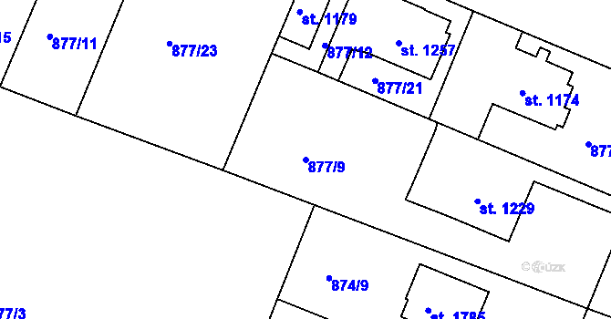 Parcela st. 877/9 v KÚ Nový Bydžov, Katastrální mapa