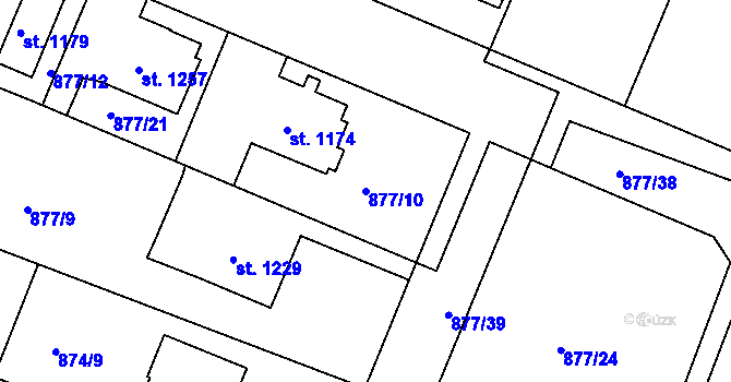 Parcela st. 877/10 v KÚ Nový Bydžov, Katastrální mapa