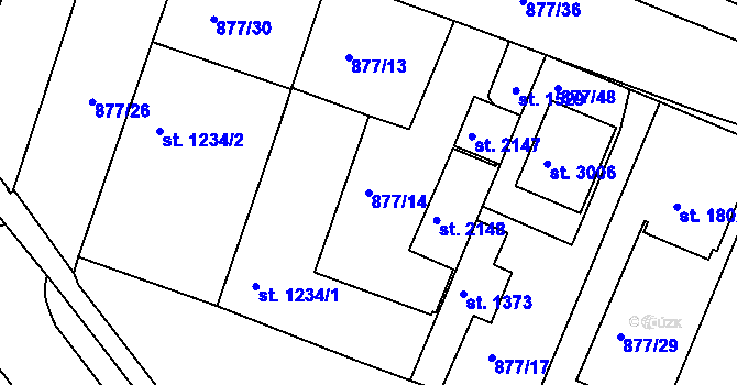 Parcela st. 877/14 v KÚ Nový Bydžov, Katastrální mapa