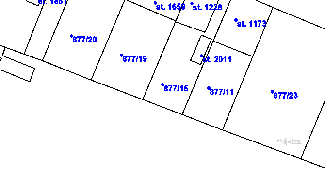 Parcela st. 877/15 v KÚ Nový Bydžov, Katastrální mapa