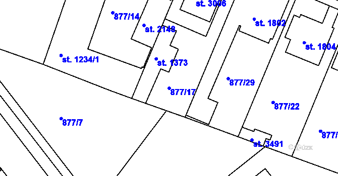 Parcela st. 877/17 v KÚ Nový Bydžov, Katastrální mapa