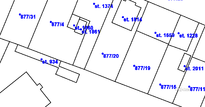 Parcela st. 877/20 v KÚ Nový Bydžov, Katastrální mapa