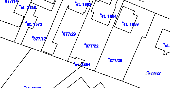 Parcela st. 877/22 v KÚ Nový Bydžov, Katastrální mapa