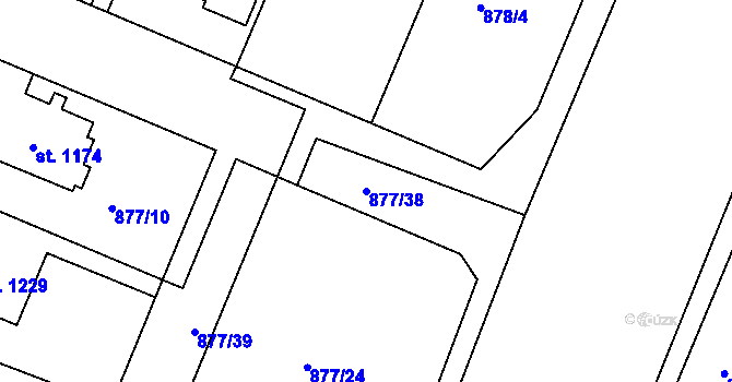 Parcela st. 877/38 v KÚ Nový Bydžov, Katastrální mapa