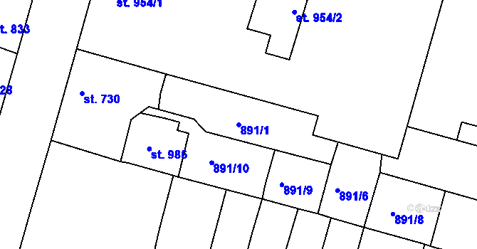 Parcela st. 891/1 v KÚ Nový Bydžov, Katastrální mapa
