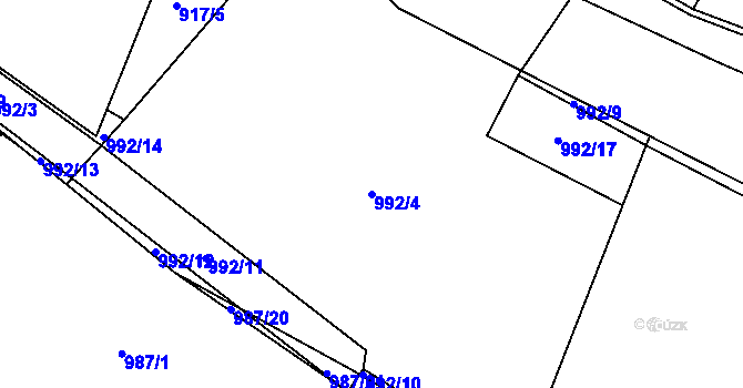 Parcela st. 992/4 v KÚ Nový Bydžov, Katastrální mapa