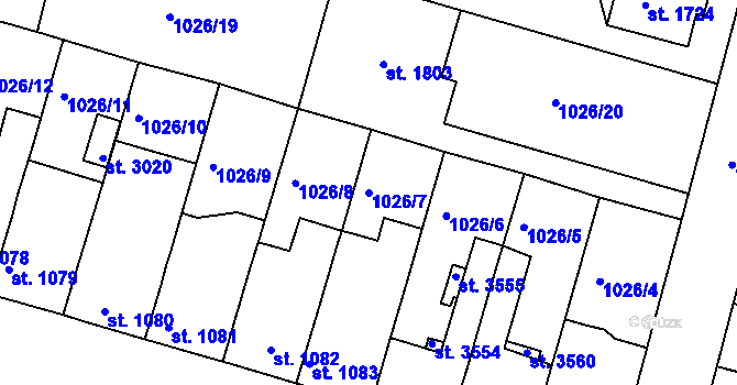 Parcela st. 1026/7 v KÚ Nový Bydžov, Katastrální mapa