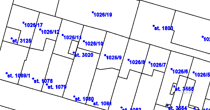 Parcela st. 1026/9 v KÚ Nový Bydžov, Katastrální mapa