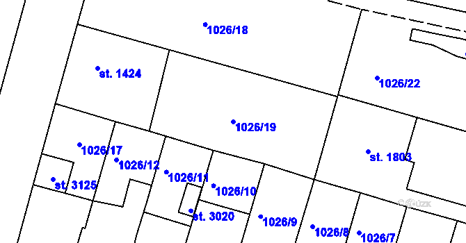 Parcela st. 1026/19 v KÚ Nový Bydžov, Katastrální mapa