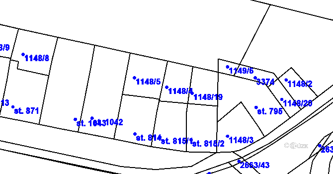 Parcela st. 1148/4 v KÚ Nový Bydžov, Katastrální mapa