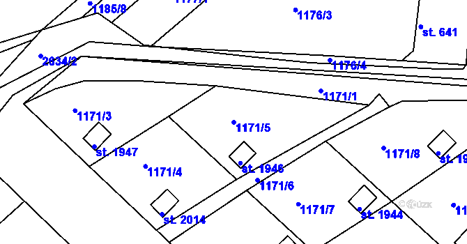 Parcela st. 1171/5 v KÚ Nový Bydžov, Katastrální mapa