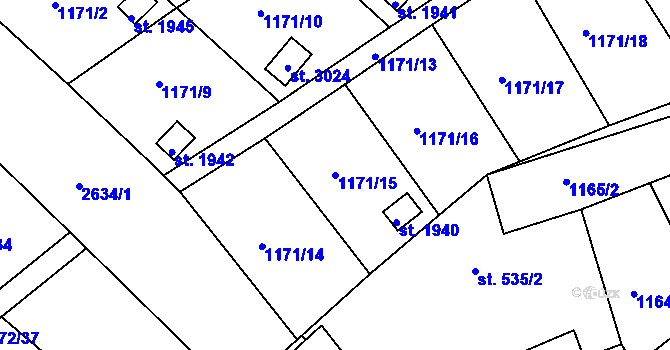 Parcela st. 1171/15 v KÚ Nový Bydžov, Katastrální mapa