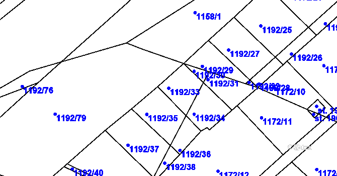 Parcela st. 1192/33 v KÚ Nový Bydžov, Katastrální mapa