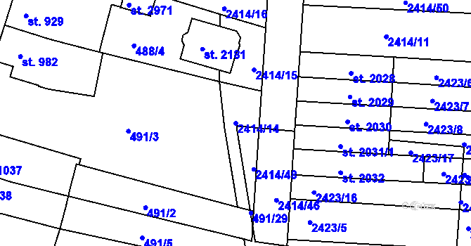 Parcela st. 2414/14 v KÚ Nový Bydžov, Katastrální mapa