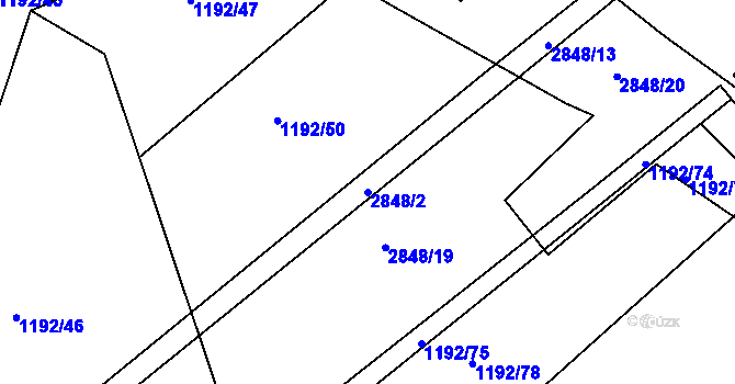 Parcela st. 2848/2 v KÚ Nový Bydžov, Katastrální mapa