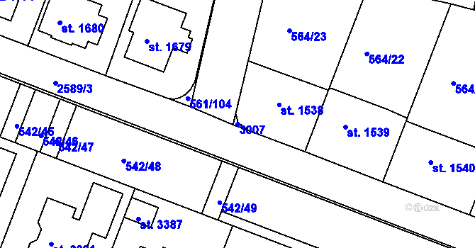 Parcela st. 3007 v KÚ Nový Bydžov, Katastrální mapa