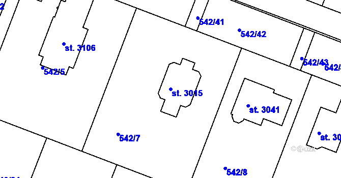Parcela st. 3015 v KÚ Nový Bydžov, Katastrální mapa