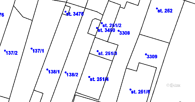 Parcela st. 251/3 v KÚ Nový Bydžov, Katastrální mapa