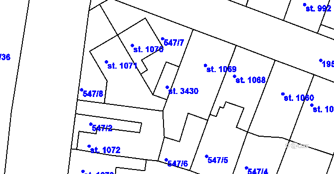 Parcela st. 3430 v KÚ Nový Bydžov, Katastrální mapa