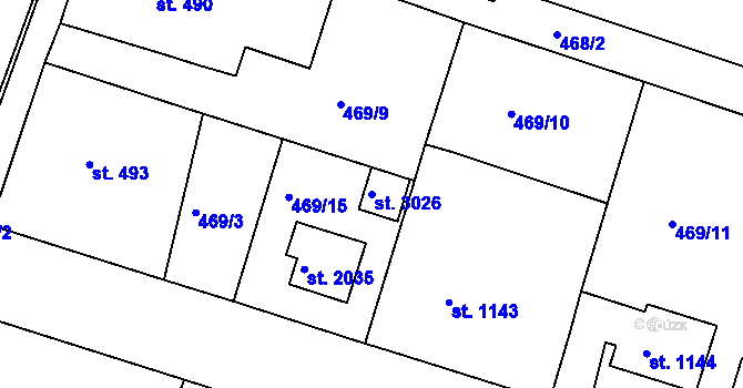 Parcela st. 3026 v KÚ Nový Bydžov, Katastrální mapa