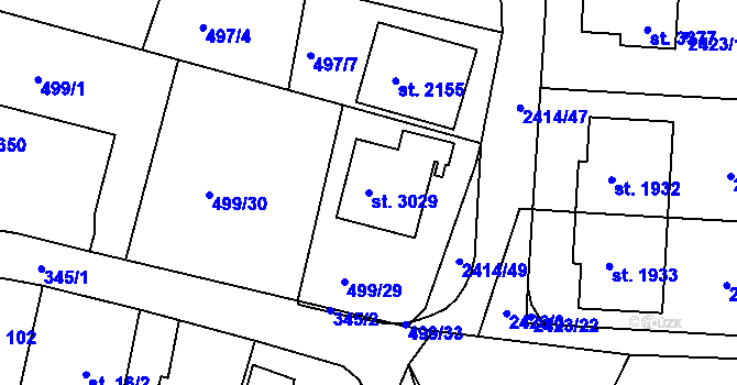 Parcela st. 3029 v KÚ Nový Bydžov, Katastrální mapa