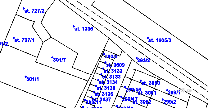 Parcela st. 300/3 v KÚ Nový Bydžov, Katastrální mapa