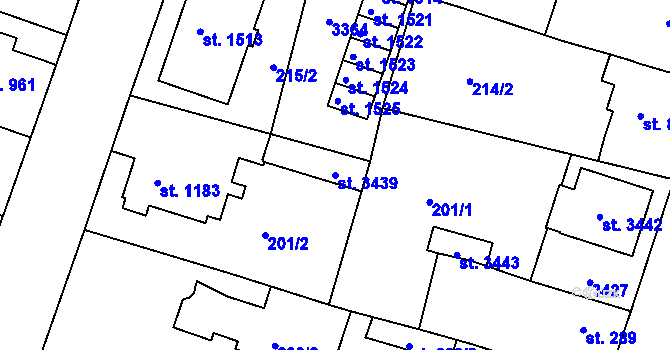 Parcela st. 3439 v KÚ Nový Bydžov, Katastrální mapa