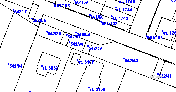 Parcela st. 542/39 v KÚ Nový Bydžov, Katastrální mapa