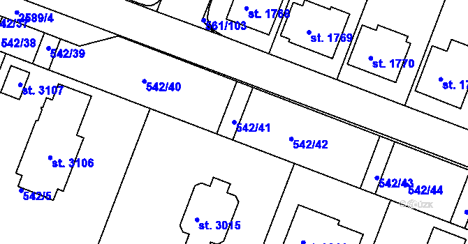 Parcela st. 542/41 v KÚ Nový Bydžov, Katastrální mapa