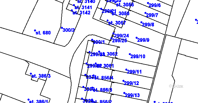 Parcela st. 3062 v KÚ Nový Bydžov, Katastrální mapa