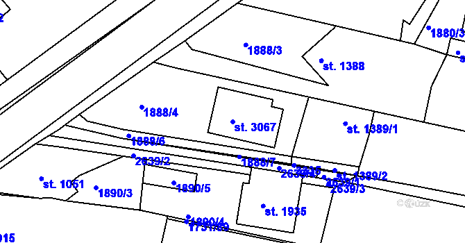 Parcela st. 3067 v KÚ Nový Bydžov, Katastrální mapa