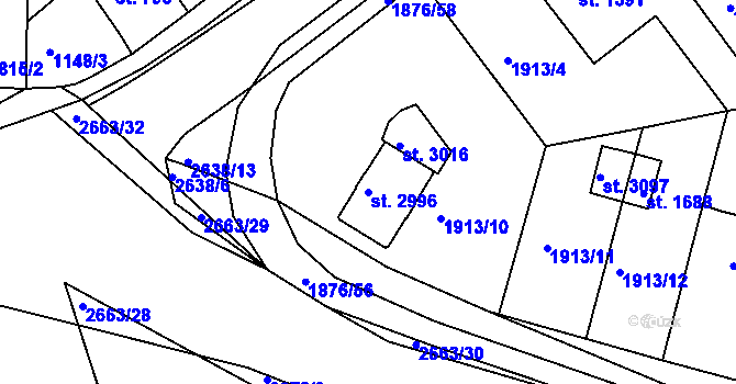 Parcela st. 2996 v KÚ Nový Bydžov, Katastrální mapa