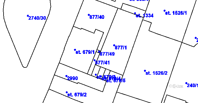 Parcela st. 877/49 v KÚ Nový Bydžov, Katastrální mapa