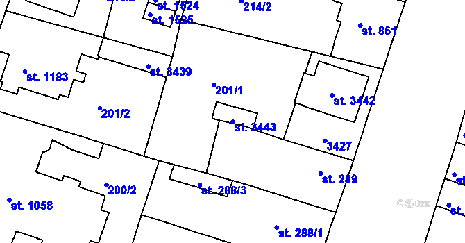 Parcela st. 3443 v KÚ Nový Bydžov, Katastrální mapa